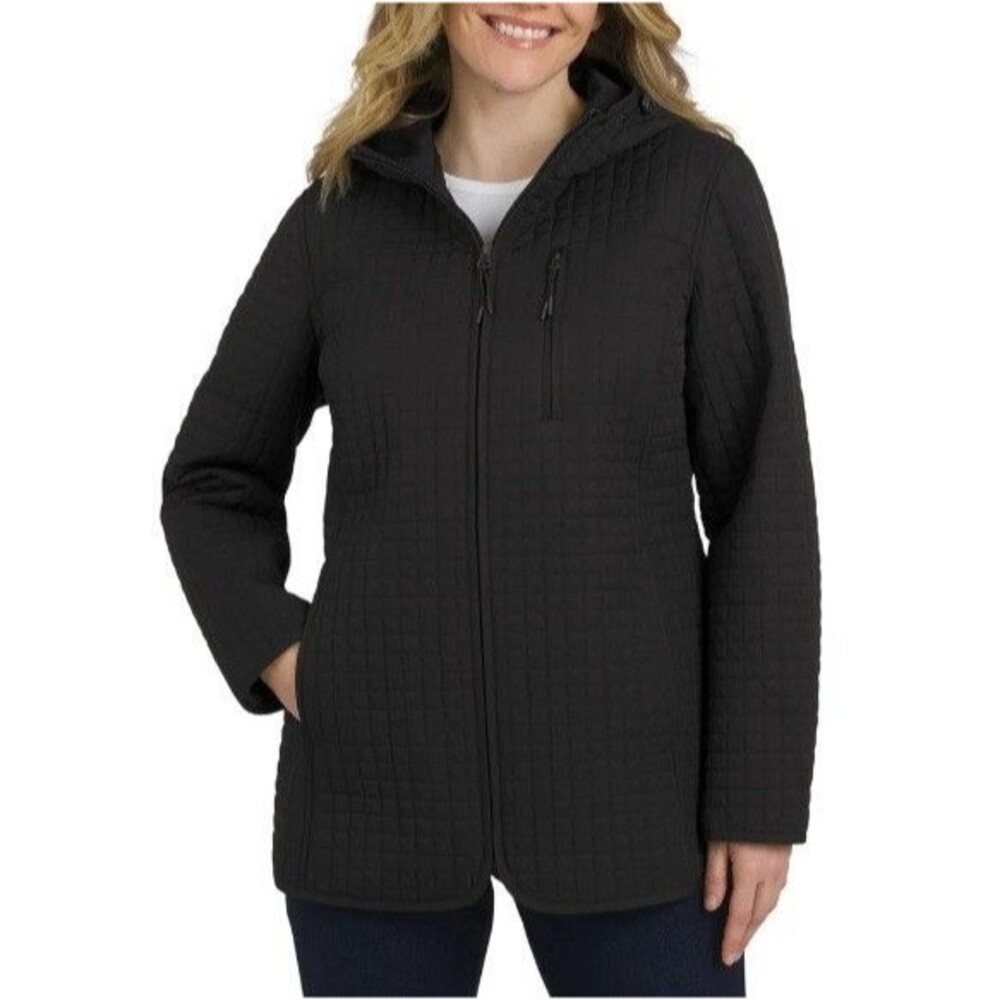 Lands' End Womens Quilted Jacket Hood Full-Zip Pockets Lightweight Black NWT